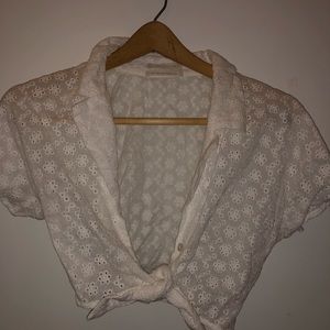 UO Cropped White Button Down